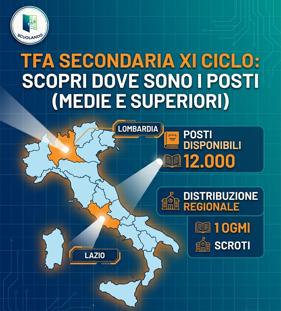 TFA Sostegno XI Ciclo Secondaria: Boom di posti nel Lazio e in Lombardia. Tutti i numeri del Primo e Secondo Grado