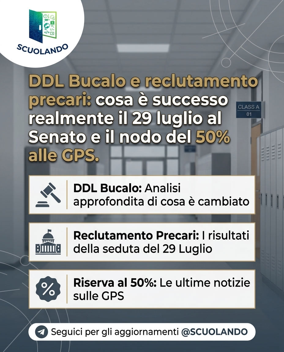 DDL Bucalo e reclutamento precari: cosa è successo realmente il 29 luglio al Senato e il nodo del 50% alle GPS