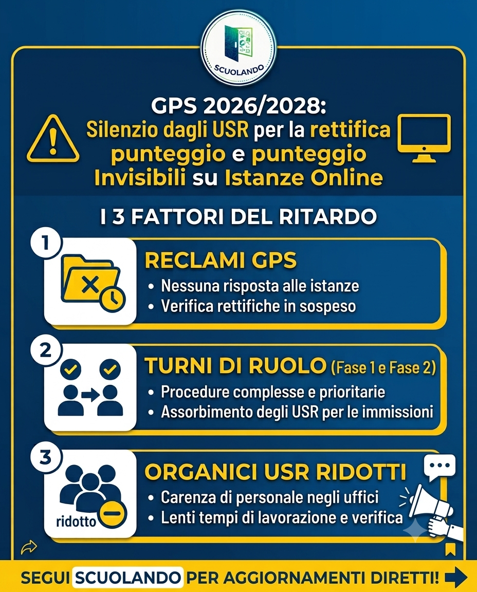 GPS 2026/2028: Silenzio dagli USR per la rettifica punteggio e punteggi Invisibili su Istanze Online