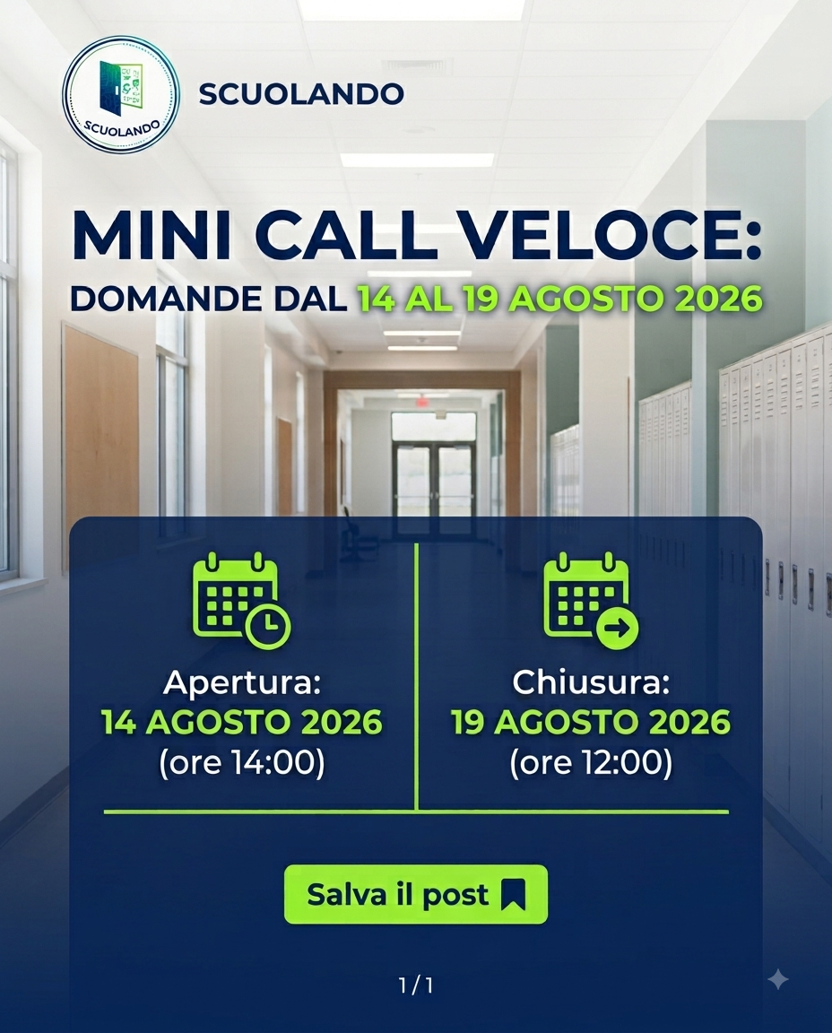 Mini Call Veloce Sostegno 2026/2027: Aperta la Procedura Online.